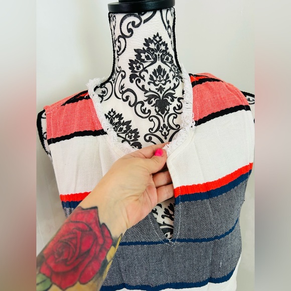 Chelsea & Theodore Women’s Striped Split Crew Neck Fringe Sleeveless Dress Sz M - Picture 4 of 8